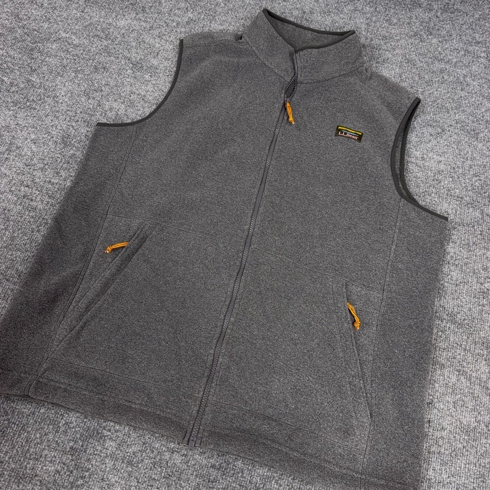 LL Bean Mountain Classic Fleece Vest Men 2XLT Gray Full Zip Pockets Logo Tall